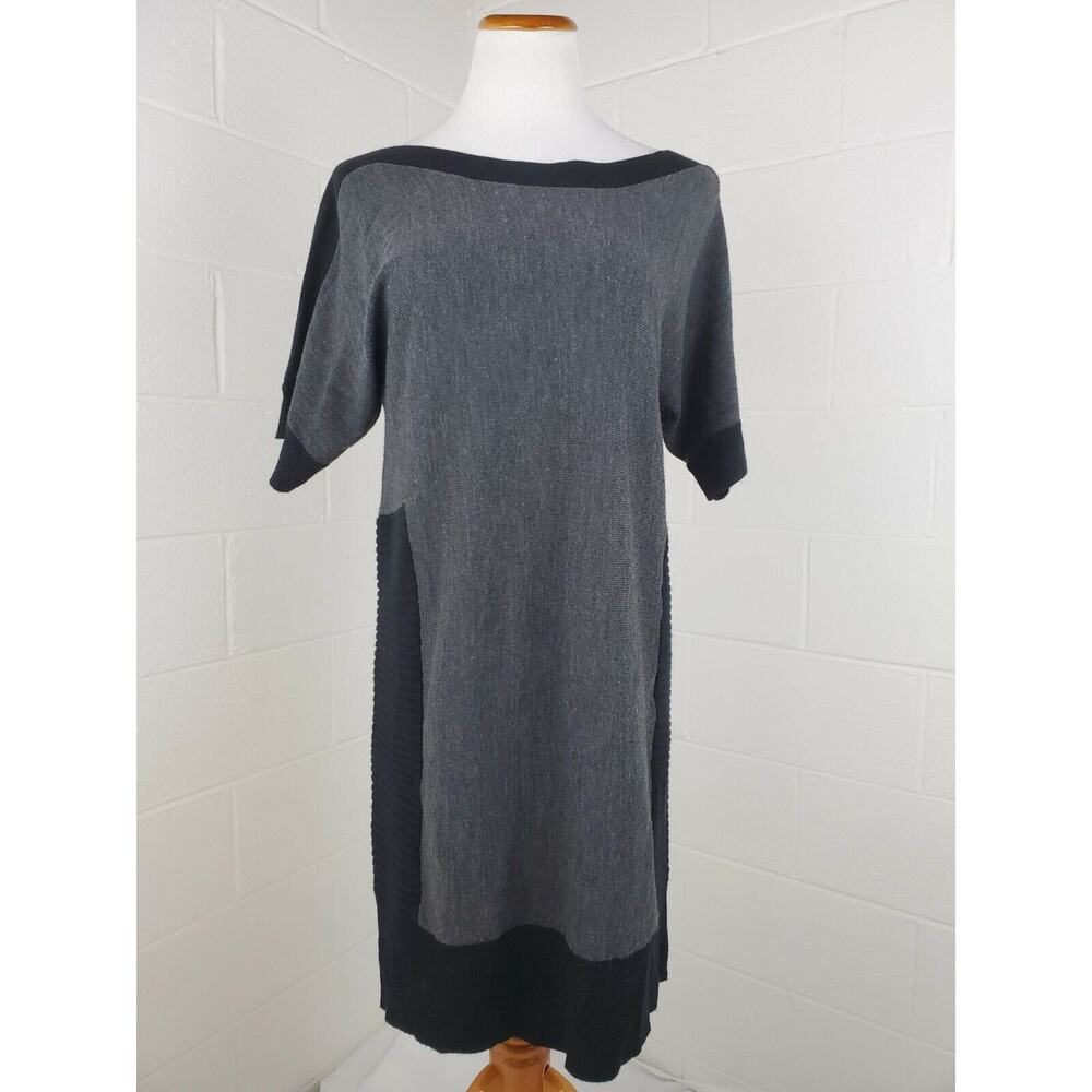 Connected Apparel Gray Black 1980s Style Geometric Pattern Sweater Dress Size L